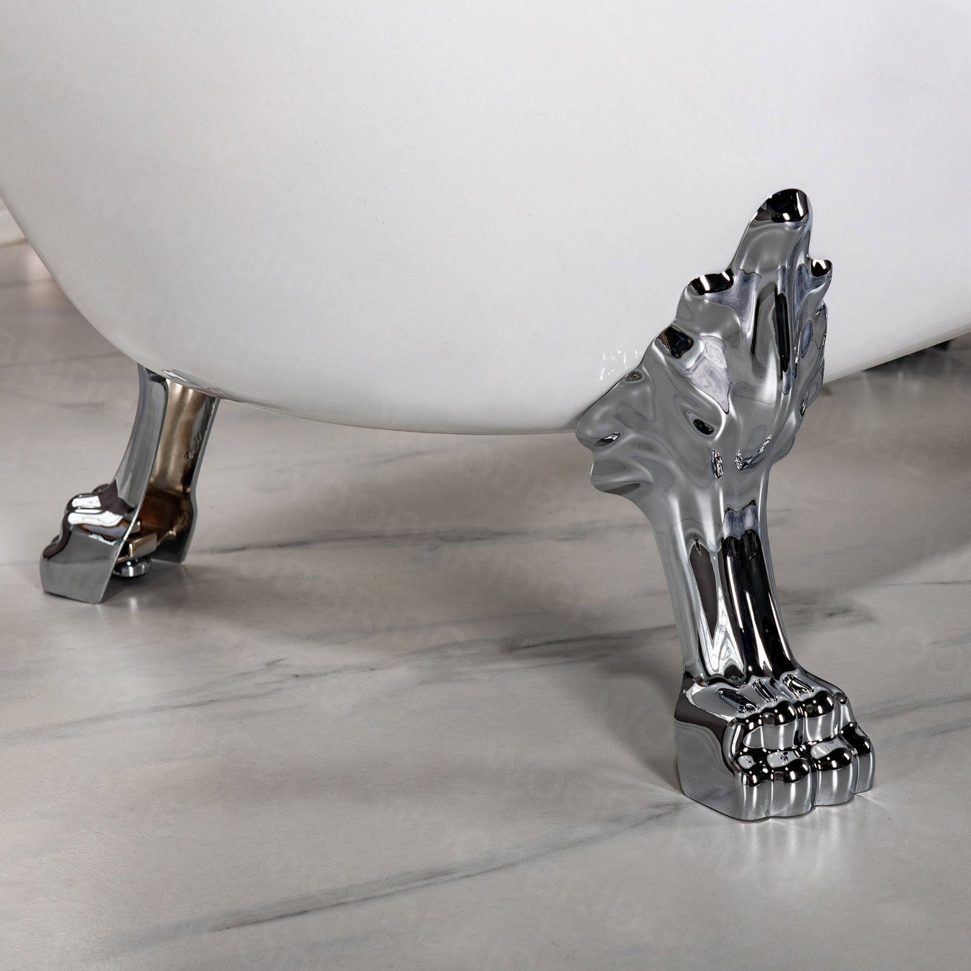 WoodBridge 54" White Acrylic Slipper Clawfoot Bath Tub With Chrome Feet, Drain and Overflow