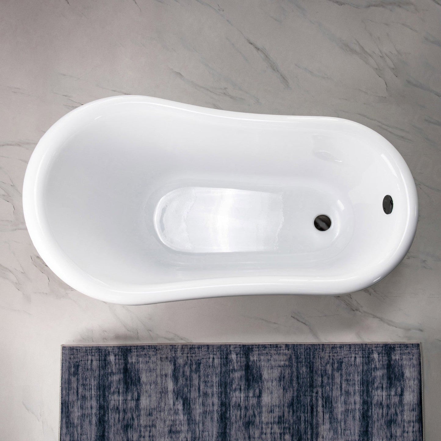 WoodBridge 54" White Acrylic Slipper Clawfoot Bath Tub With Matte Black Feet, Drain, Overflow, F0072MBRD Tub Filler and Caddy Tray