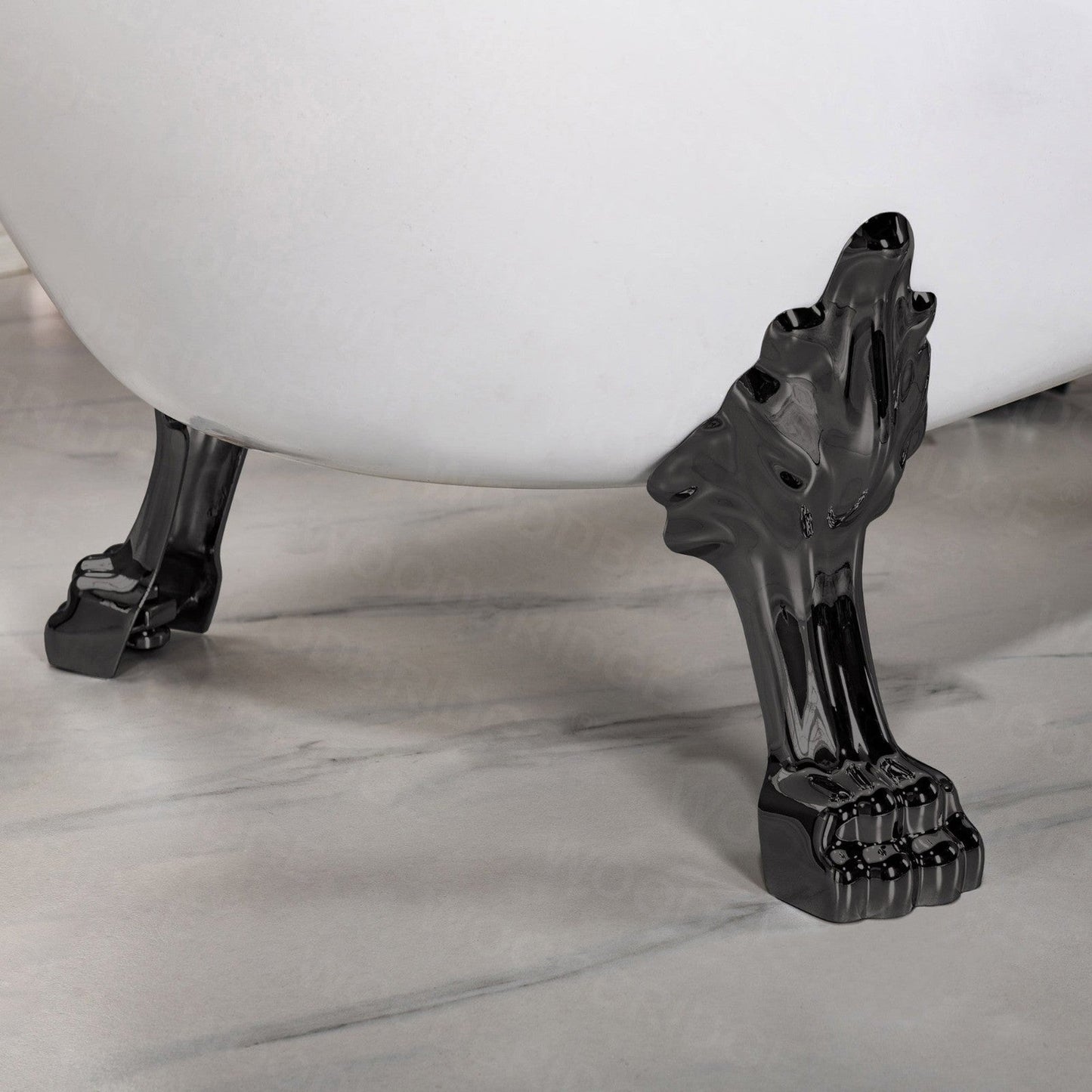 WoodBridge 54" White Acrylic Slipper Clawfoot Bath Tub With Matte Black Feet, Drain, Overflow, F0072MBRD Tub Filler and Caddy Tray