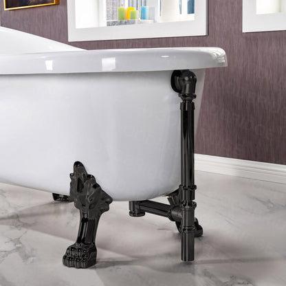 WoodBridge 54" White Acrylic Slipper Clawfoot Bath Tub With Matte Black Feet, Drain, Overflow, F0072MBRD Tub Filler and Caddy Tray