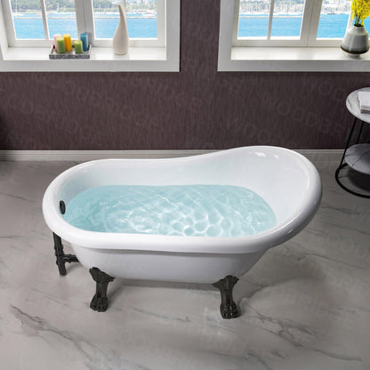 WoodBridge 54" White Acrylic Slipper Clawfoot Bath Tub With Oil Rubbed Bronze Feet, Drain and Overflow