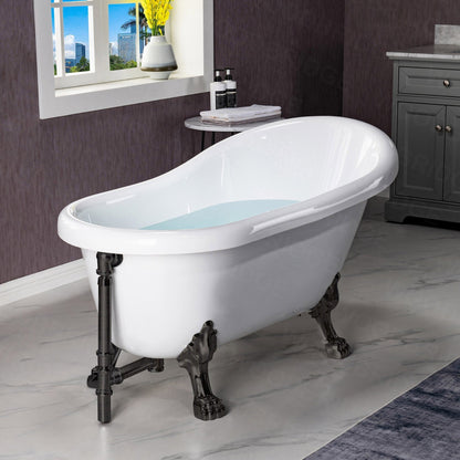 WoodBridge 54" White Acrylic Slipper Clawfoot Bath Tub With Oil Rubbed Bronze Feet, Drain and Overflow