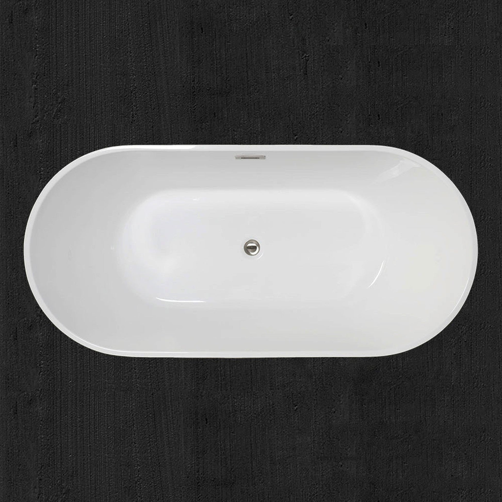 WoodBridge 59" Black Acrylic Freestanding Contemporary Soaking Bathtub With Brushed Nickel Drain, Overflow, F0070BNDR Tub Filler and Caddy Tray