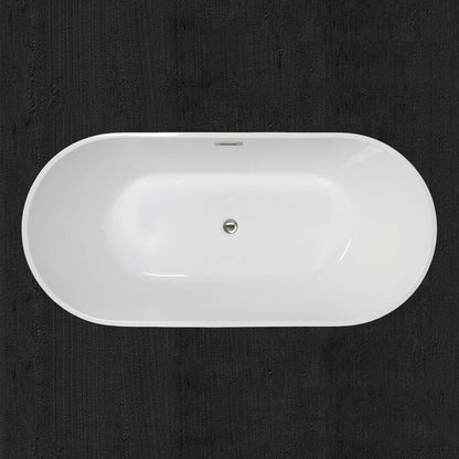 WoodBridge 59" Black Acrylic Freestanding Contemporary Soaking Bathtub With Brushed Nickel Drain, Overflow, F0070BNSQ Tub Filler and Caddy Tray