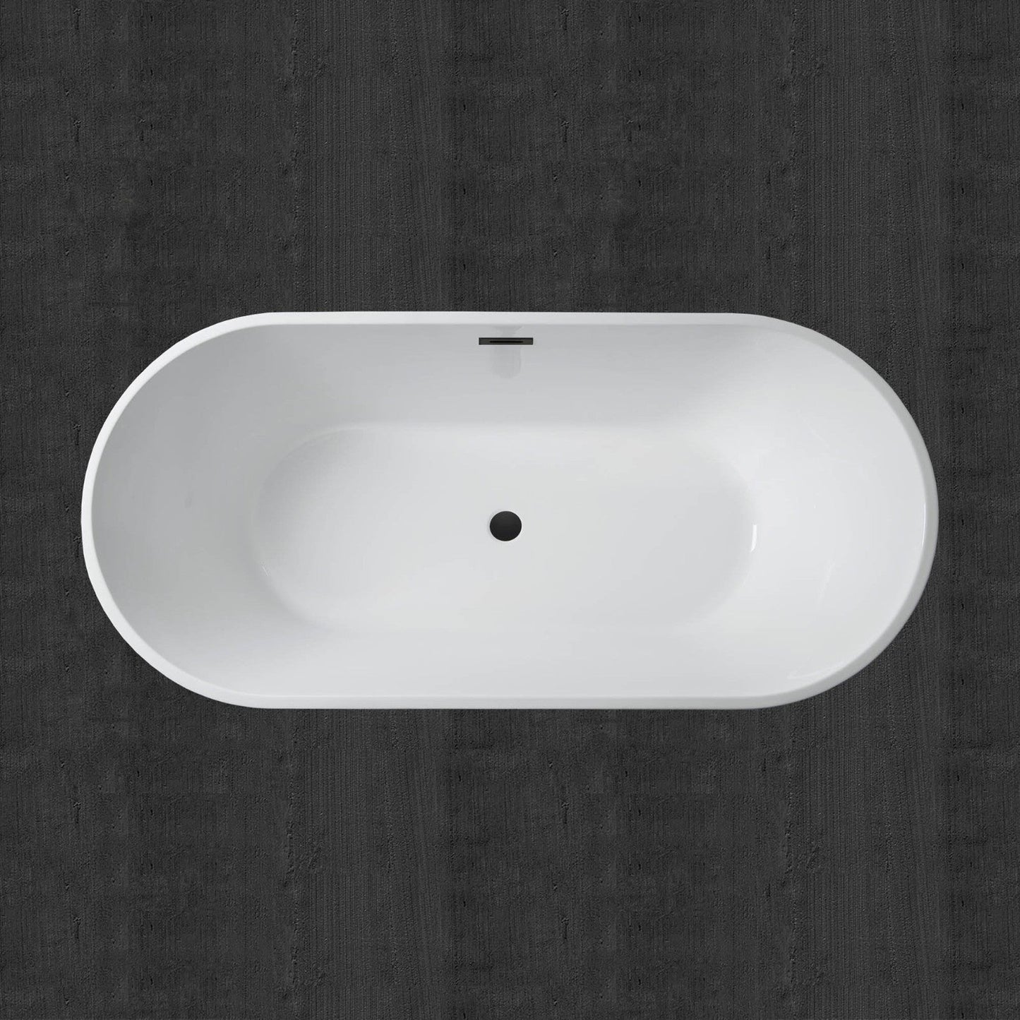 WoodBridge 59" Black Acrylic Freestanding Contemporary Soaking Bathtub With Matte Black Drain and Overflow