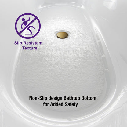 WoodBridge 59" White Acrylic Freestanding Soaking Bathtub With Brushed Gold Drain, Overflow, F0026BGRD Tub Filler and Caddy Tray