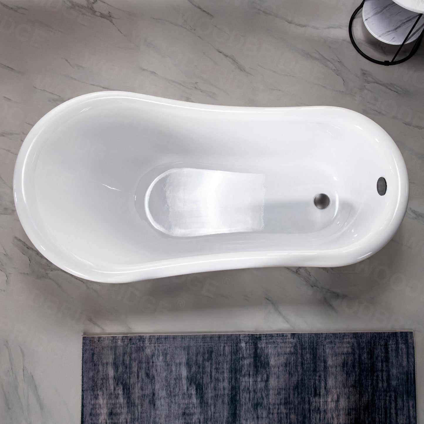 WoodBridge 59" White Acrylic Slipper Clawfoot Bath Tub With Oil Rubbed Bronze Feet, Drain and Overflow