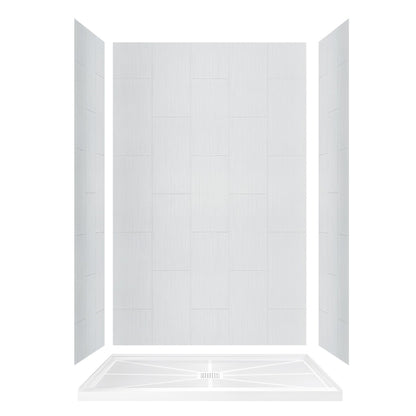 WoodBridge 60" W x 32" L 96" H Matte White Finish Solid Surface Staggered Vertical Pattern 3-Panel Shower Wall Kit