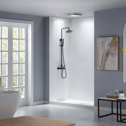 WoodBridge 60" W x 32" L 96" H Matte White Finish Solid Surface Staggered Vertical Pattern 3-Panel Shower Wall Kit