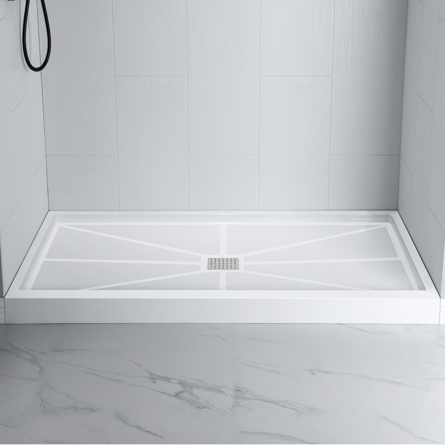 WoodBridge 60" W x 32" L 96" H Matte White Finish Solid Surface Staggered Vertical Pattern 3-Panel Shower Wall Kit