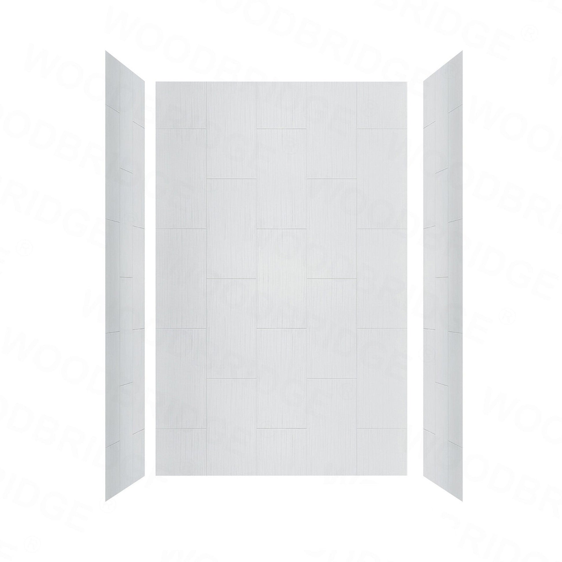 WoodBridge 60" W x 32" L 96" H Matte White Finish Solid Surface Staggered Vertical Pattern 3-Panel Shower Wall Kit