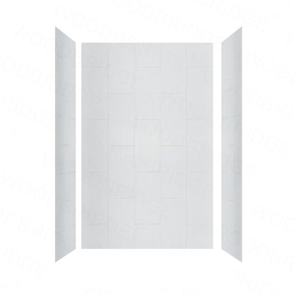 WoodBridge 60" W x 32" L 96" H Matte White Finish Solid Surface Staggered Vertical Pattern 3-Panel Shower Wall Kit