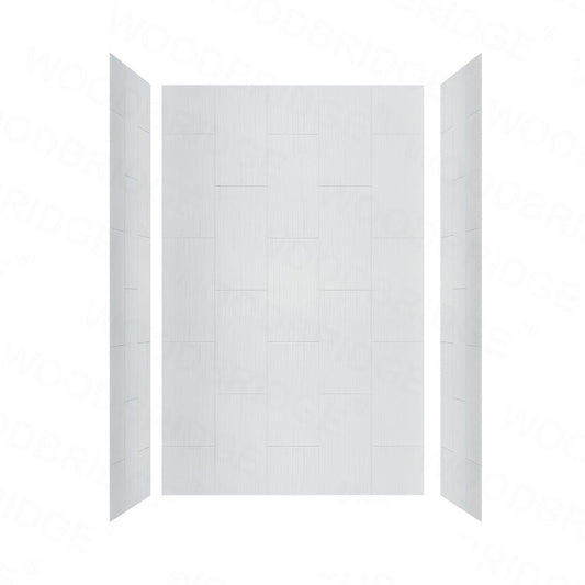 WoodBridge 60" W x 32" L 96" H Matte White Finish Solid Surface Staggered Vertical Pattern 3-Panel Shower Wall Kit