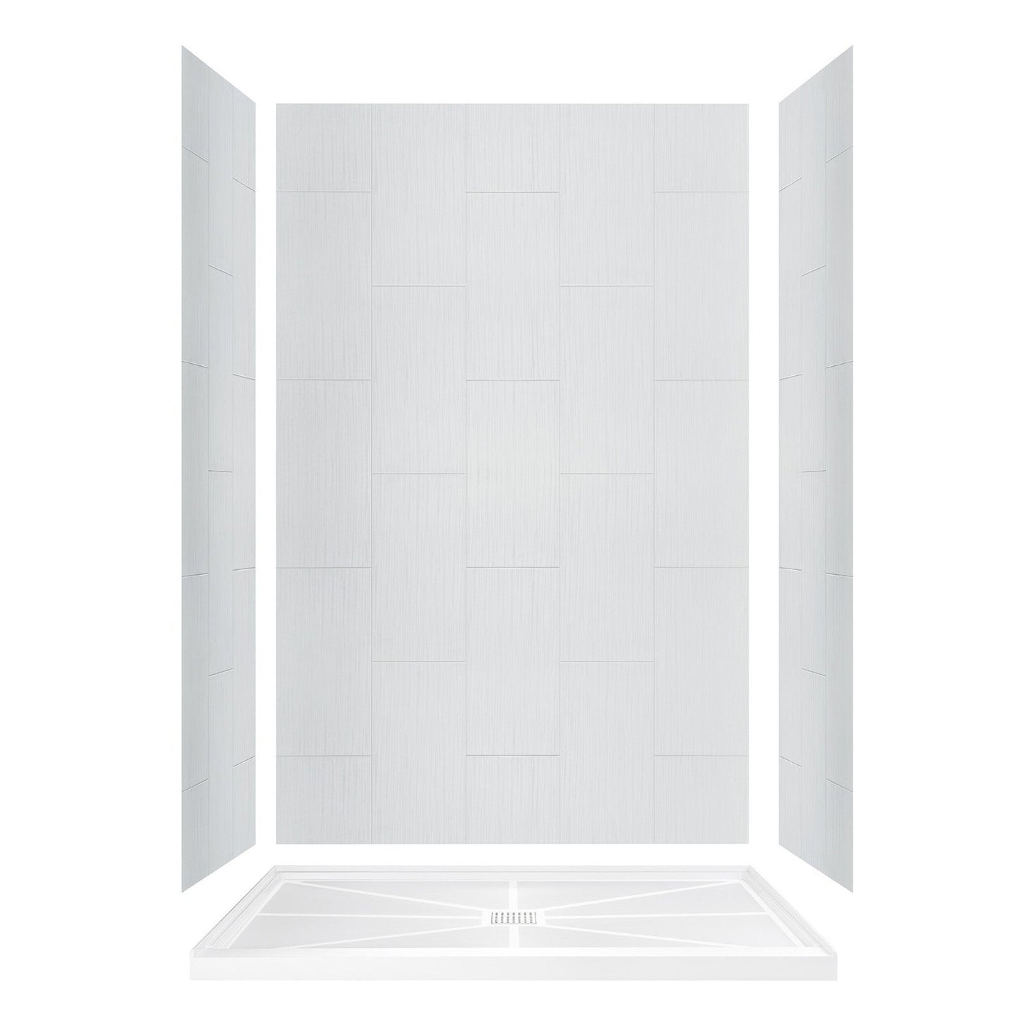 WoodBridge 60" W x 36" L 96" H Matte White Finish Solid Surface Staggered Vertical Pattern 3-Panel Shower Wall Kit