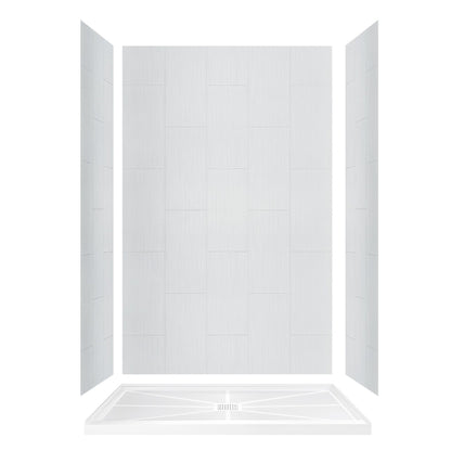 WoodBridge 60" W x 36" L 96" H Matte White Finish Solid Surface Staggered Vertical Pattern 3-Panel Shower Wall Kit