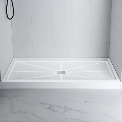 WoodBridge 60" W x 36" L 96" H Matte White Finish Solid Surface Staggered Vertical Pattern 3-Panel Shower Wall Kit