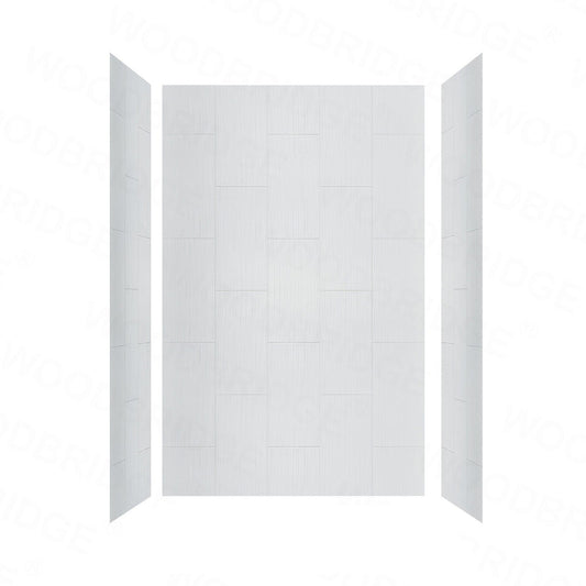 WoodBridge 60" W x 36" L 96" H Matte White Finish Solid Surface Staggered Vertical Pattern 3-Panel Shower Wall Kit