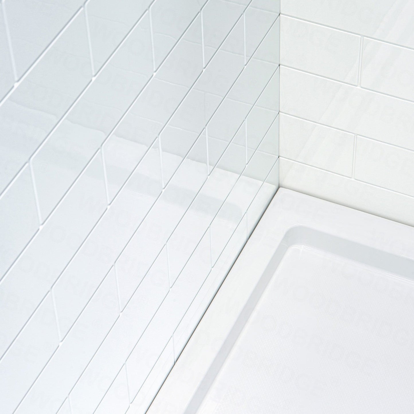 WoodBridge 60" W x 36" L 96" H White High Gloss Solid Surface Staggered Brick Pattern 3-Panel Shower Wall Kit