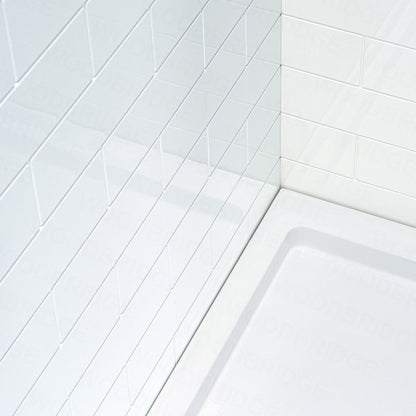 WoodBridge 60" W x 36" L 96" H White High Gloss Solid Surface Staggered Brick Pattern 3-Panel Shower Wall Kit