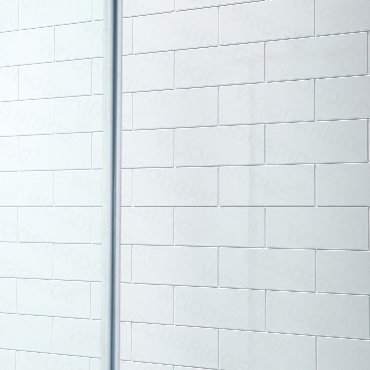 WoodBridge 60" W x 36" L 96" H White High Gloss Solid Surface Staggered Brick Pattern 3-Panel Shower Wall Kit