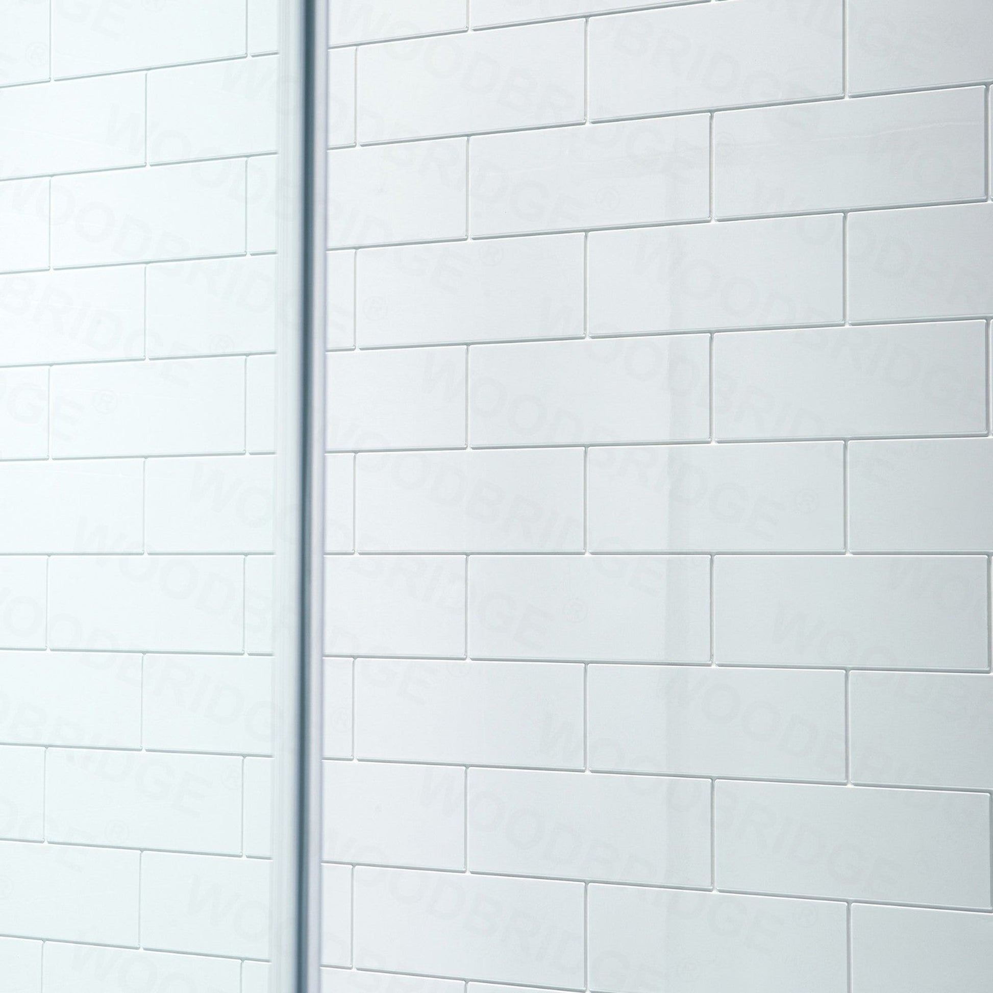 WoodBridge 60" W x 36" L 96" H White High Gloss Solid Surface Staggered Brick Pattern 3-Panel Shower Wall Kit