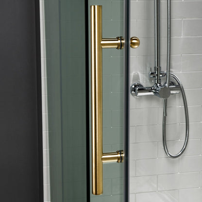 WoodBridge 60" W x 62" H Clear Tempered Glass Frameless Shower Door With Brushed Gold Hardware Finish