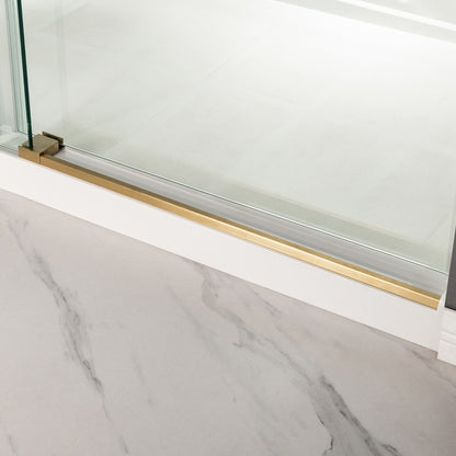 WoodBridge 60" W x 62" H Clear Tempered Glass Frameless Shower Door With Brushed Gold Hardware Finish