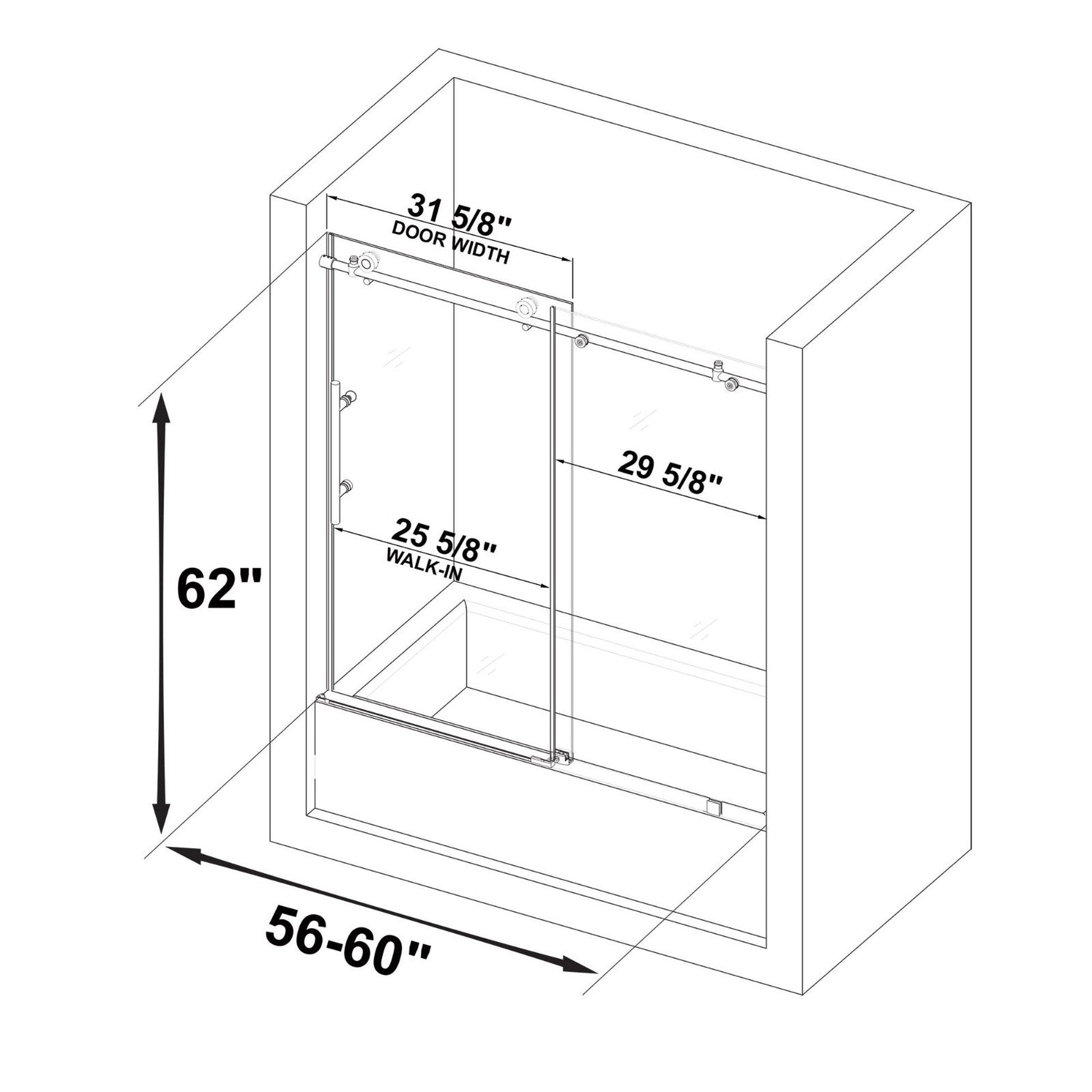 WoodBridge 60" W x 62" H Clear Tempered Glass Frameless Shower Door With Brushed Gold Hardware Finish