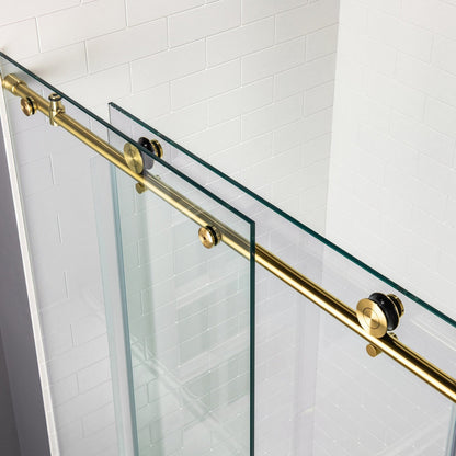 WoodBridge 60" W x 62" H Clear Tempered Glass Frameless Shower Door With Brushed Gold Hardware Finish