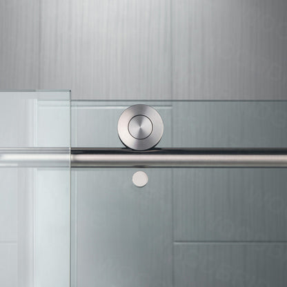 WoodBridge 60" W x 62" H Clear Tempered Glass Frameless Shower Door With Brushed Nickel Hardware Finish