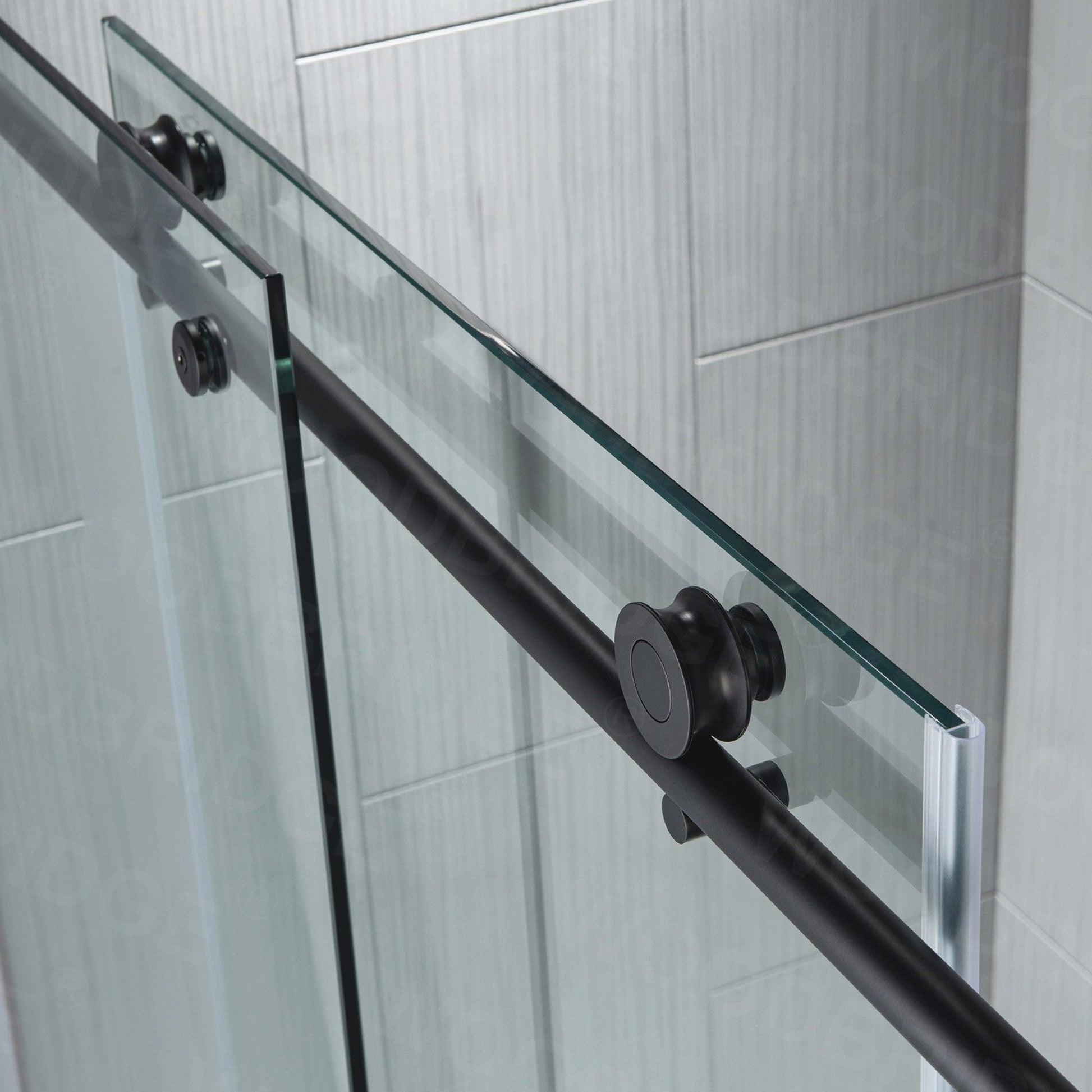 WoodBridge 60" W x 62" H Clear Tempered Glass Frameless Shower Door With Matte Black Hardware Finish