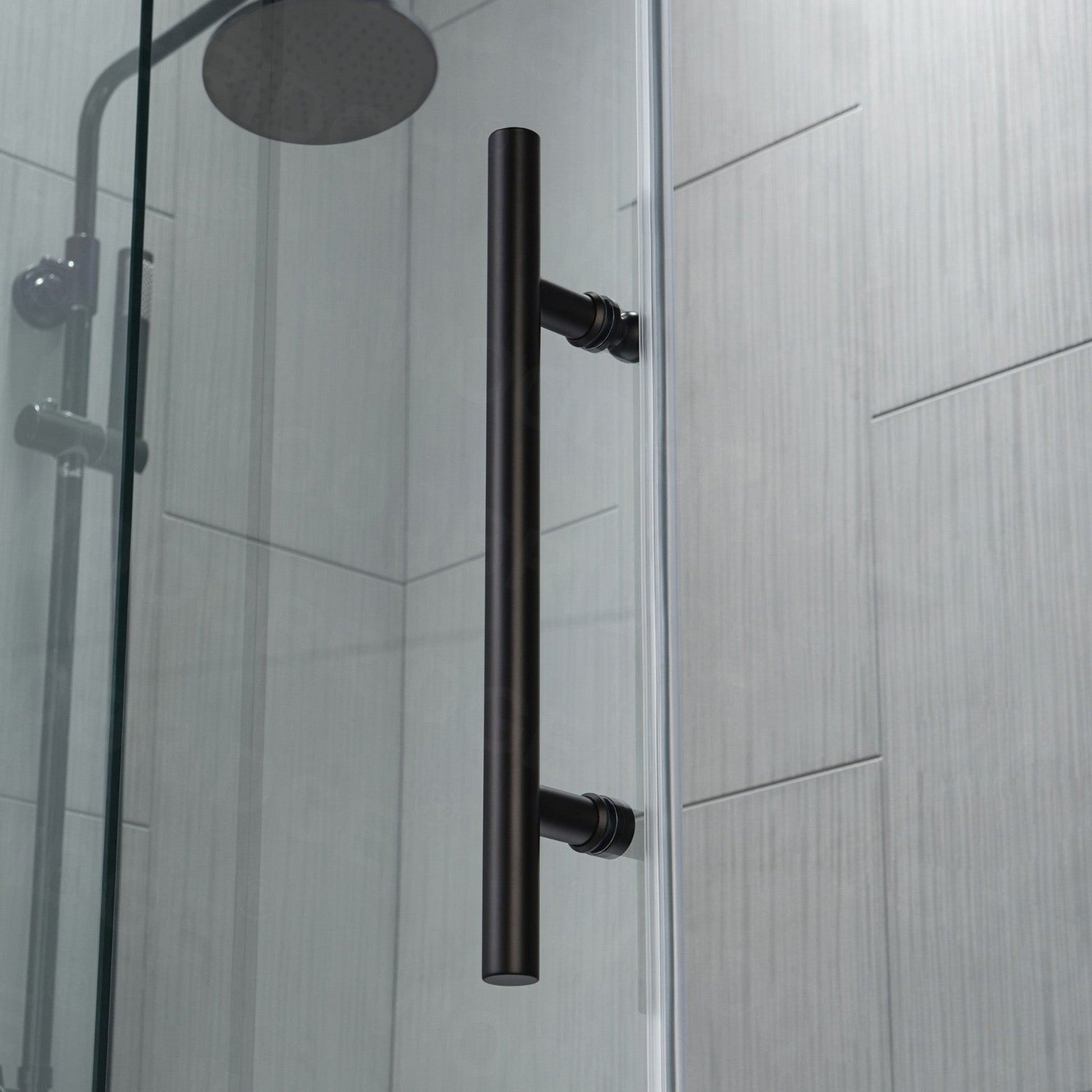 WoodBridge 60" W x 62" H Clear Tempered Glass Frameless Shower Door With Matte Black Hardware Finish