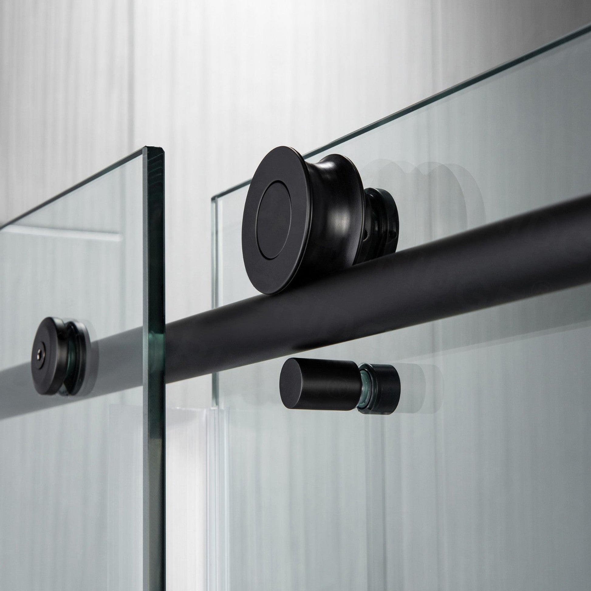WoodBridge 60" W x 62" H Clear Tempered Glass Frameless Shower Door With Matte Black Hardware Finish