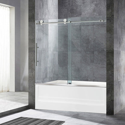 WoodBridge 60" W x 62" H Clear Tempered Glass Frameless Shower Door With Polished Chrome Hardware Finish