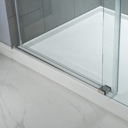 WoodBridge 60" W x 62" H Clear Tempered Glass Frameless Shower Door With Polished Chrome Hardware Finish