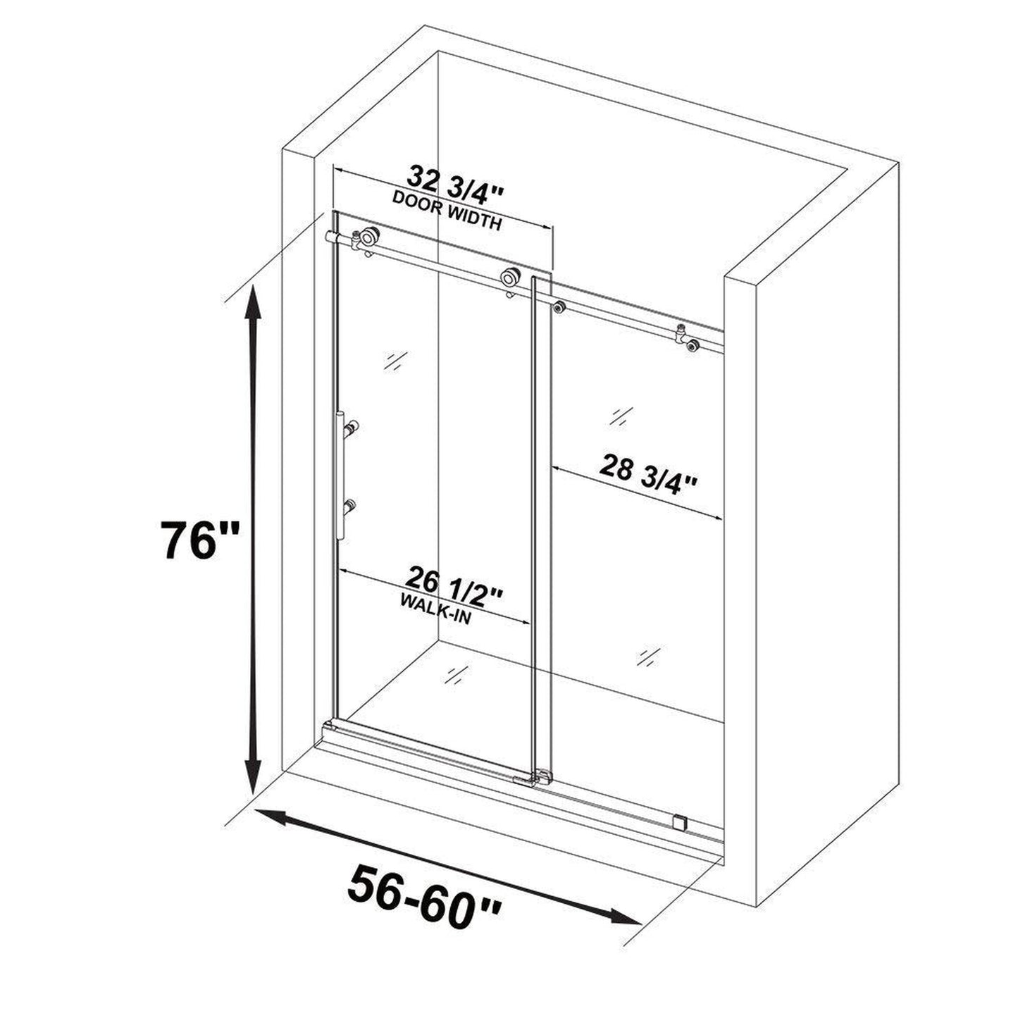 WoodBridge 60" W x 76" H Clear Tempered Glass Frameless Shower Door With Brushed Gold Hardware Finish