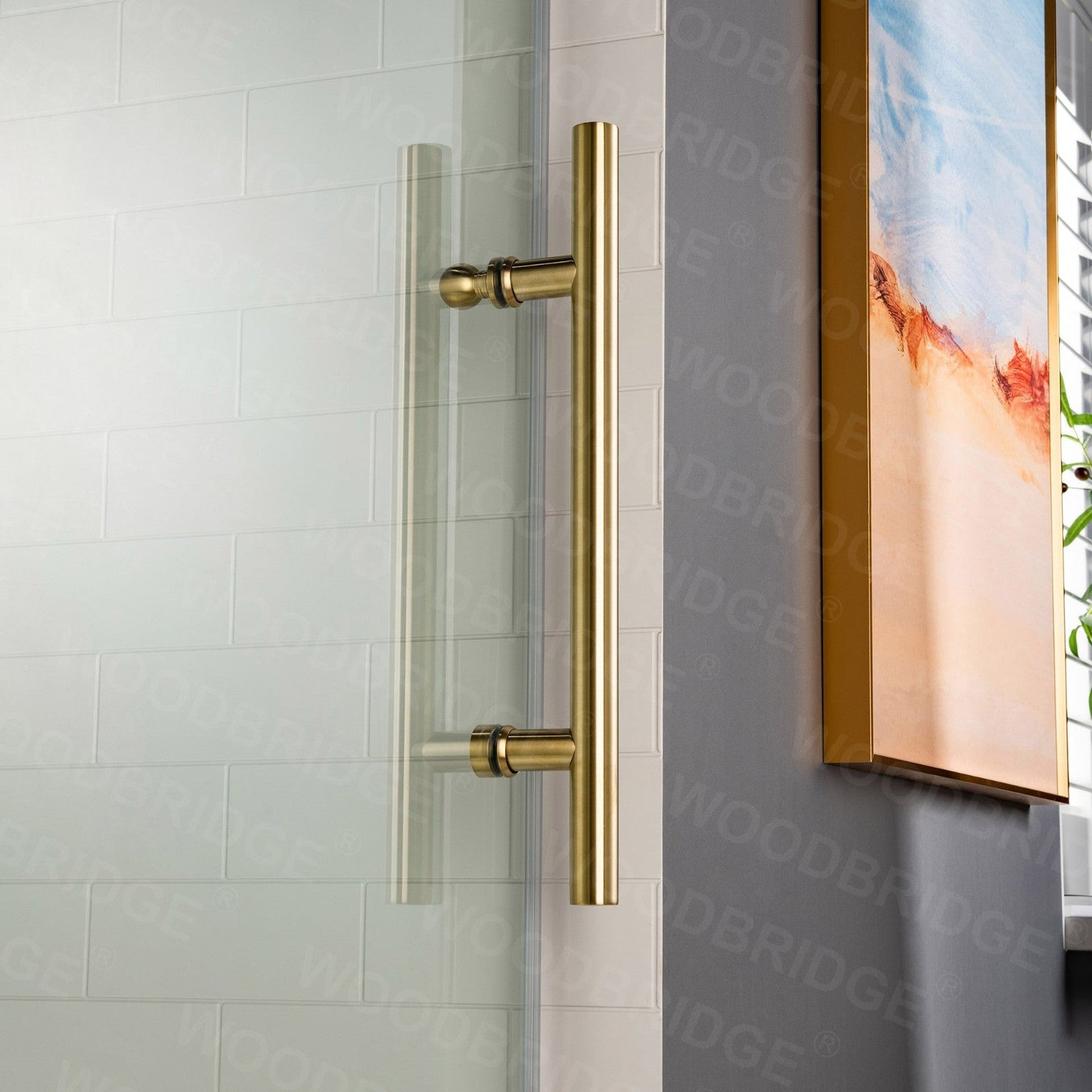 WoodBridge 60" W x 76" H Clear Tempered Glass Frameless Shower Door With Brushed Gold Hardware Finish