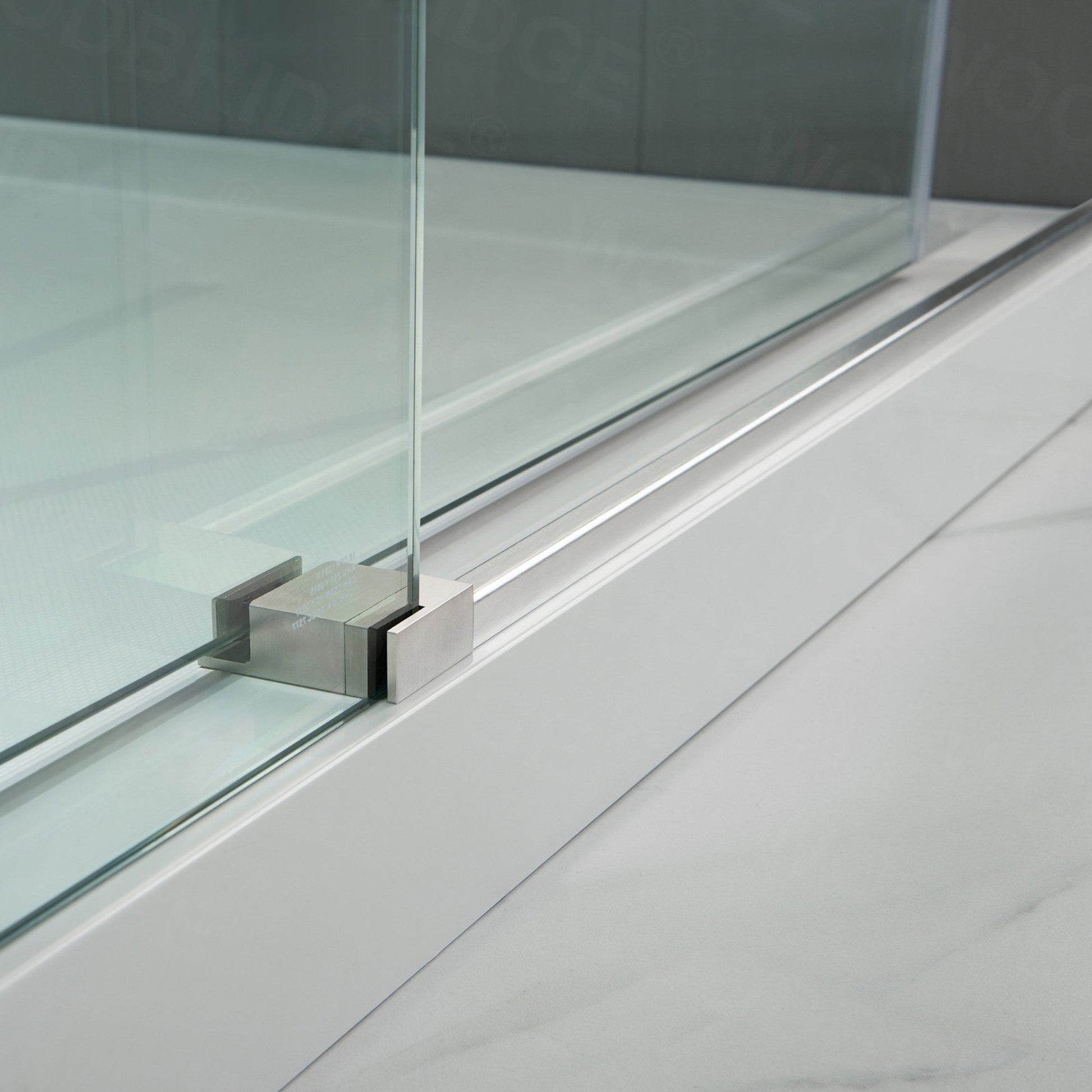 WoodBridge 60" W x 76" H Clear Tempered Glass Frameless Shower Door With Brushed Nickel Hardware Finish