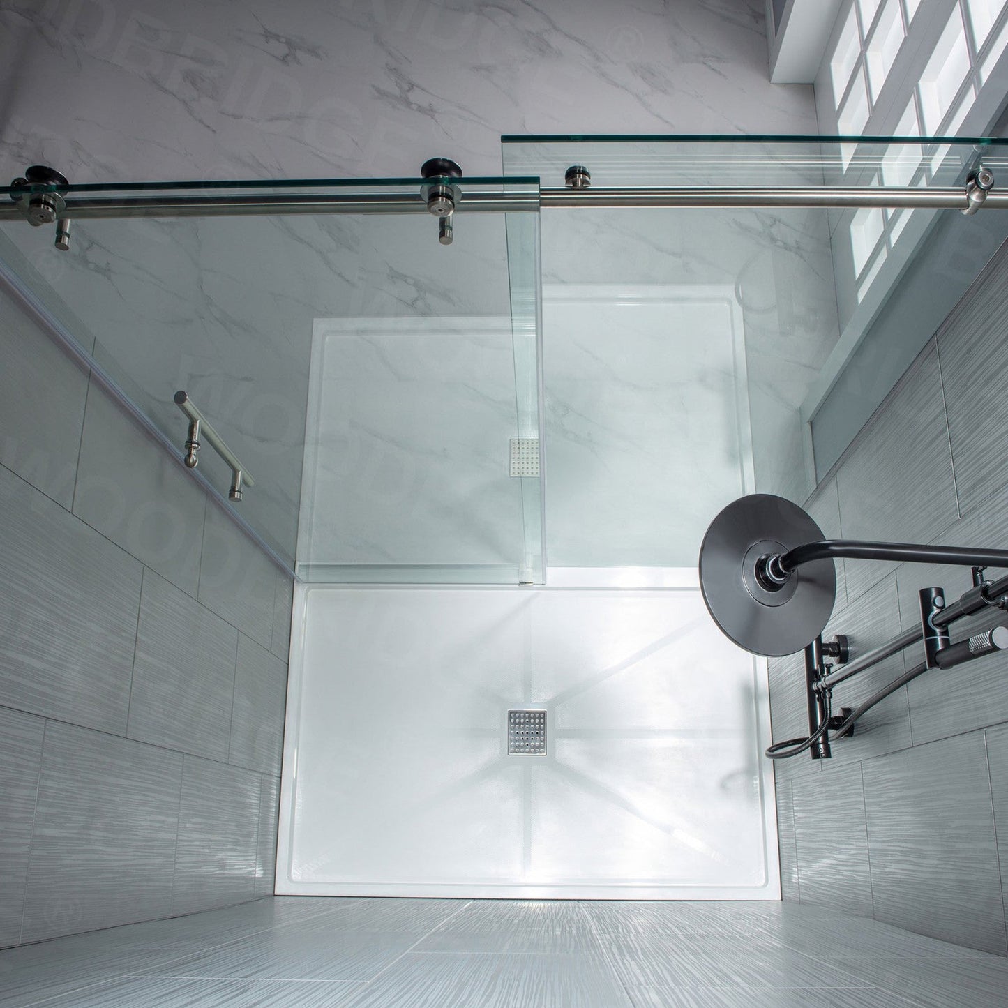 WoodBridge 60" W x 76" H Clear Tempered Glass Frameless Shower Door With Brushed Nickel Hardware Finish