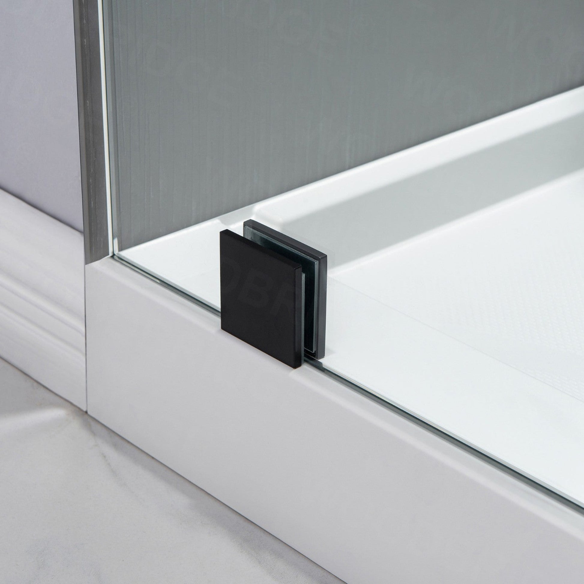 WoodBridge 60" W x 76" H Clear Tempered Glass Frameless Shower Door With Matte Black Hardware Finish