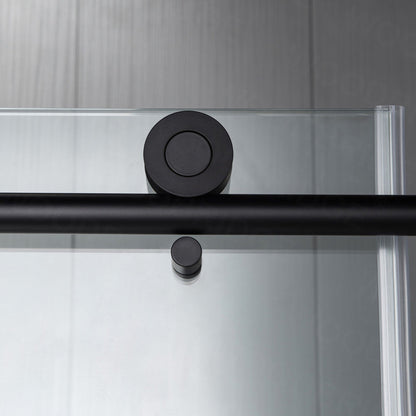 WoodBridge 60" W x 76" H Clear Tempered Glass Frameless Shower Door With Matte Black Hardware Finish