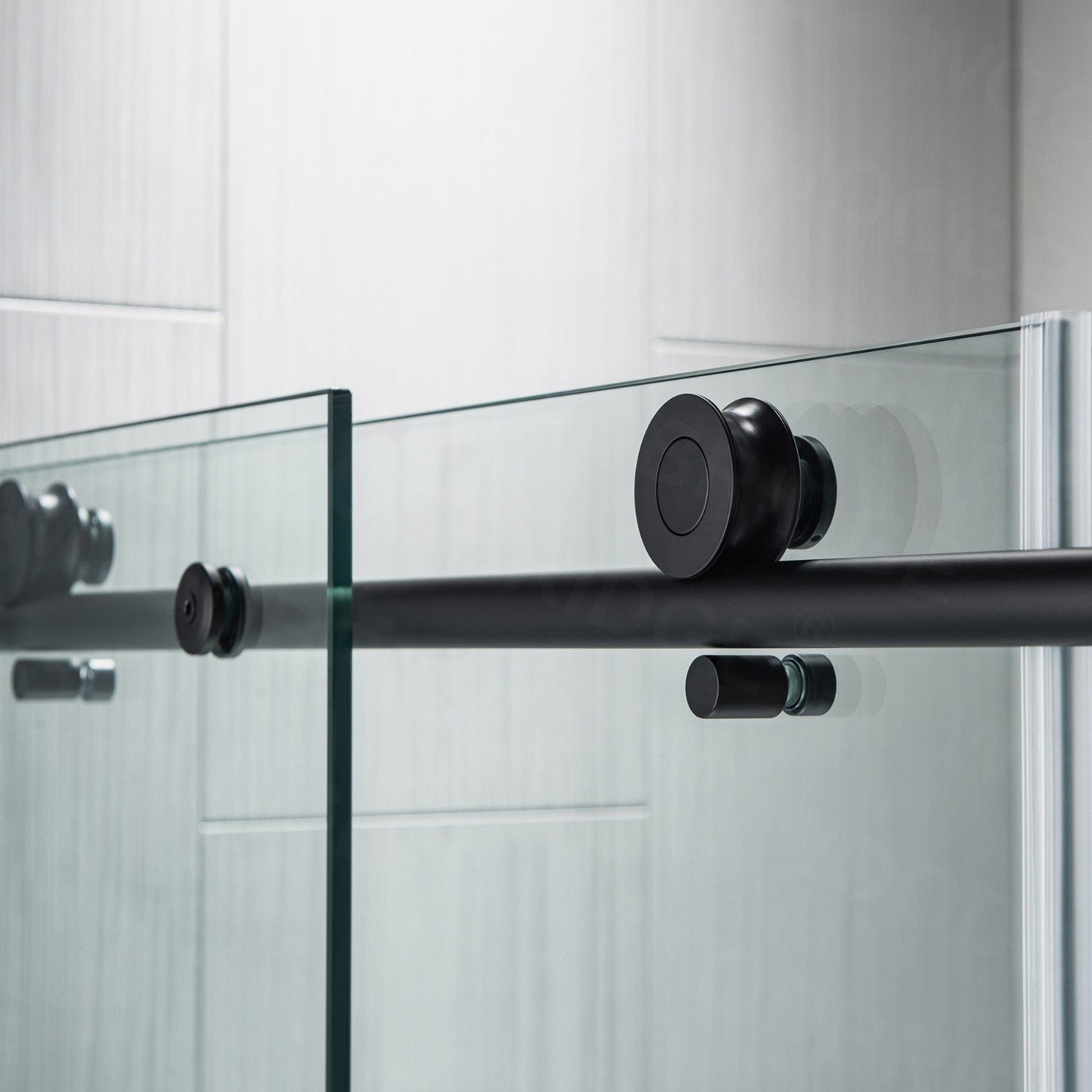 WoodBridge 60" W x 76" H Clear Tempered Glass Frameless Shower Door With Matte Black Hardware Finish