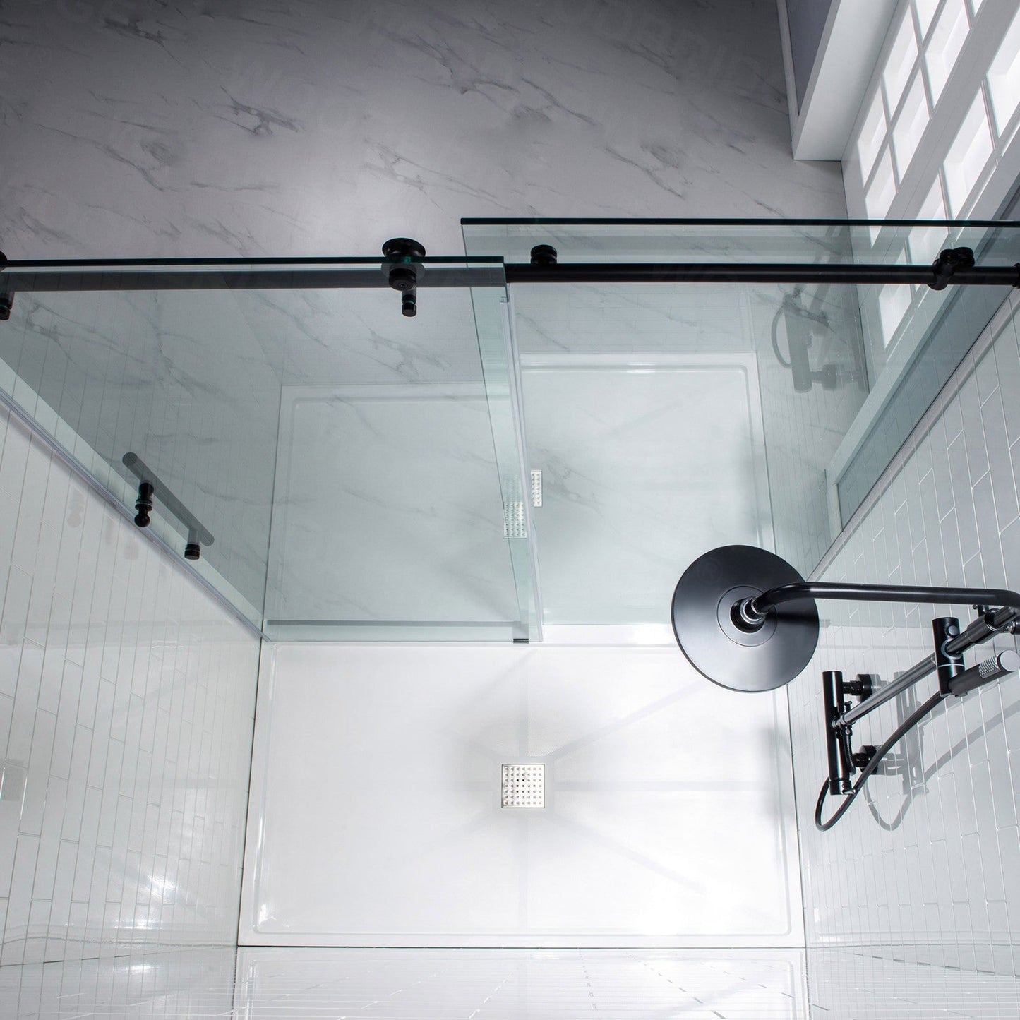 WoodBridge 60" W x 76" H Clear Tempered Glass Frameless Shower Door With Matte Black Hardware Finish