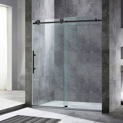 WoodBridge 60" W x 76" H Clear Tempered Glass Frameless Shower Door With Matte Black Hardware Finish