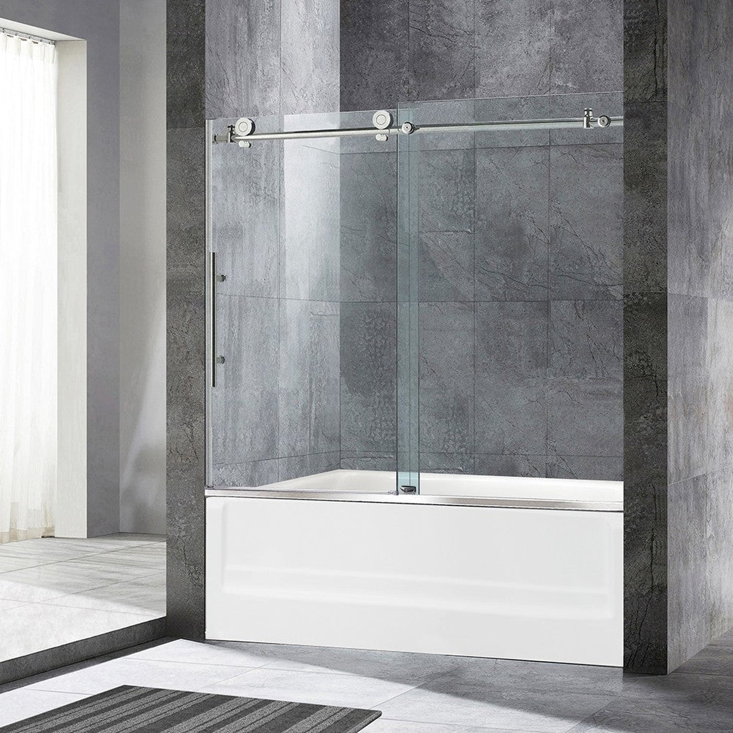 WoodBridge 60" W x 76" H Clear Tempered Glass Frameless Shower Door With Polished Chrome Hardware Finish
