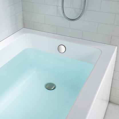 WoodBridge 60" White Acrylic Alcove Bathtub With Right Hand Drain and Overflow Holes, Matte Gray Staggered Vertical Pattern Shower Kit and Clear Tempered Glass 2-Way Opening Brushed Nickel Hardware Frameless Shower Door