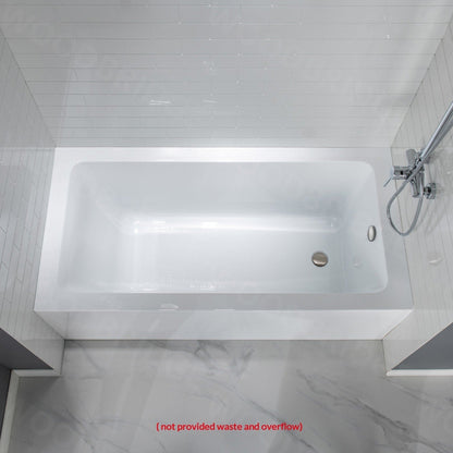 WoodBridge 60" White Acrylic Alcove Bathtub With Right Hand Drain and Overflow Holes, Matte Gray Staggered Vertical Pattern Shower Kit and Clear Tempered Glass 2-Way Opening Brushed Nickel Hardware Frameless Shower Door