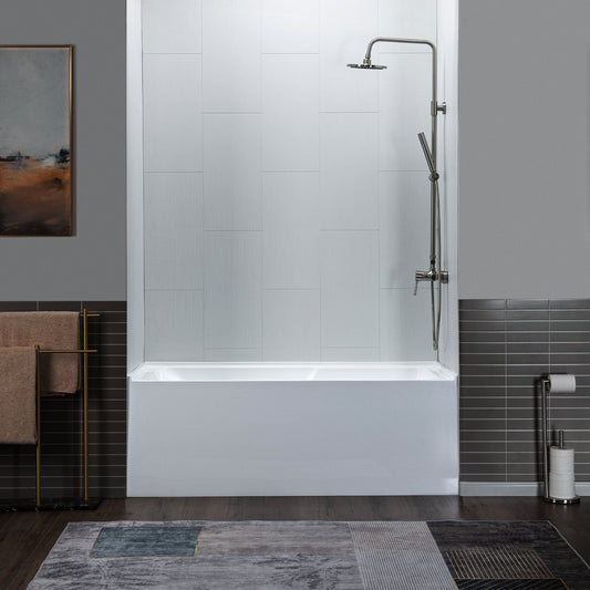 WoodBridge 60" White Acrylic Alcove Rectangular Soaking Bathtub Right Drain Placement With Brushed Nickel Pop-up Drain