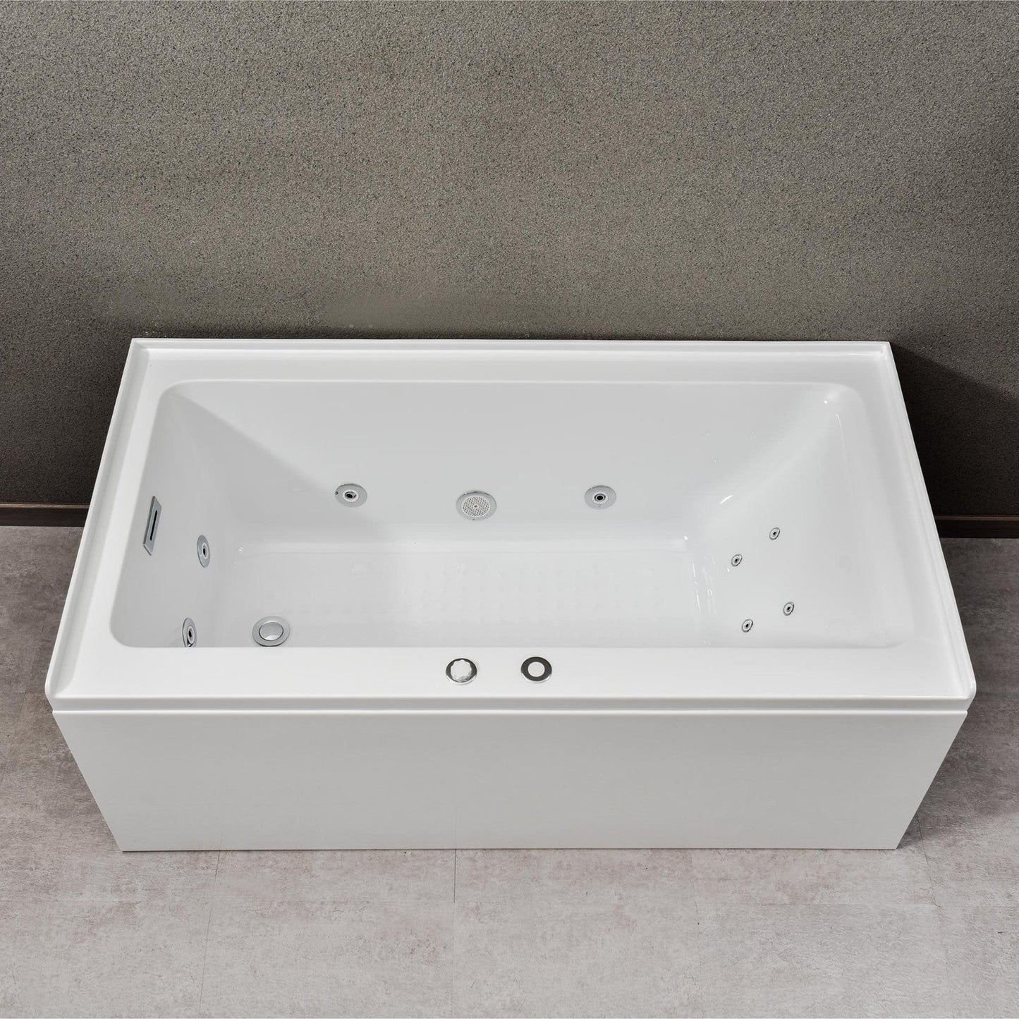 WoodBridge 60" White Whirlpool Water Jetted Alcove Tub With Left Hand Drain and Overflow Holes