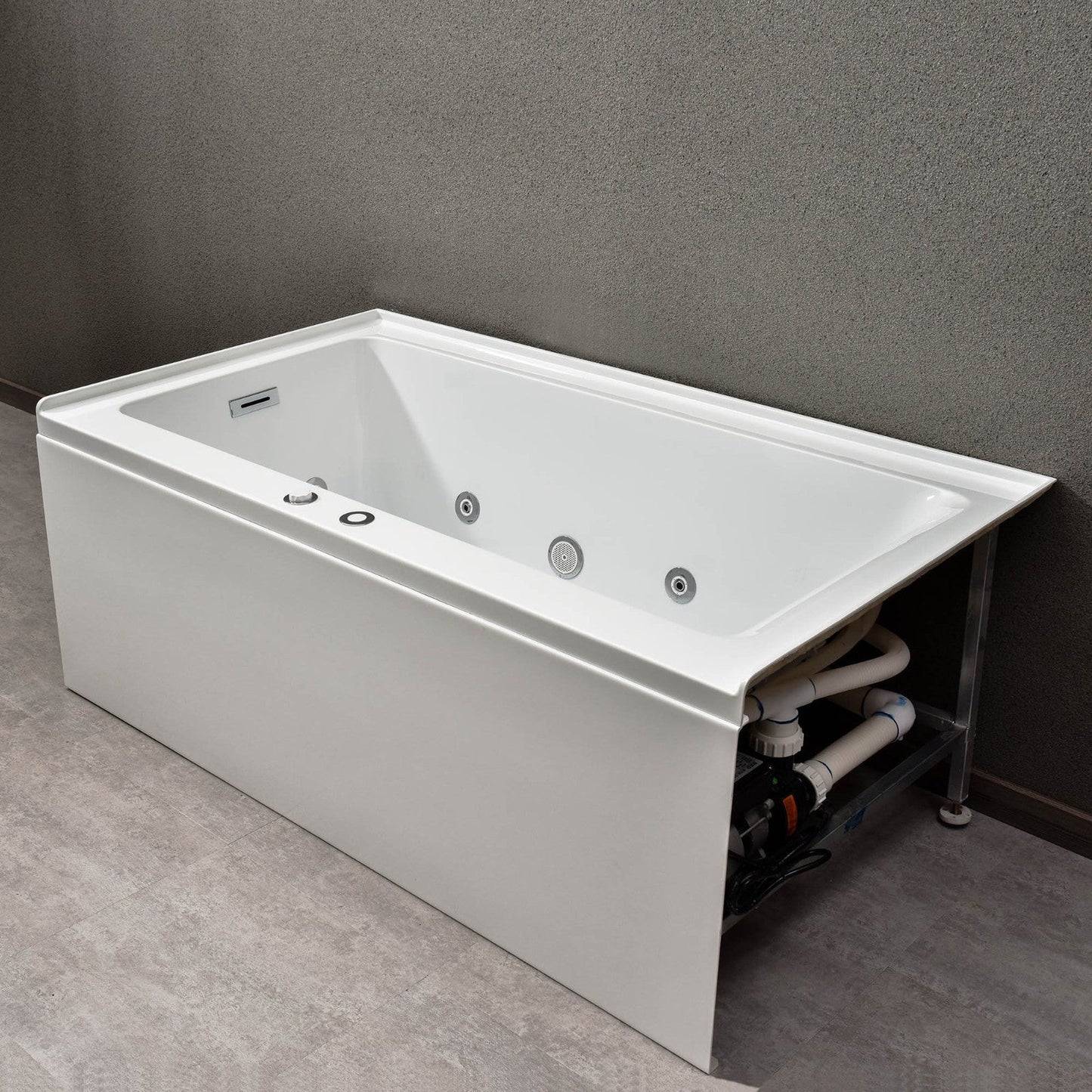 WoodBridge 60" White Whirlpool Water Jetted Alcove Tub With Left Hand Drain and Overflow Holes